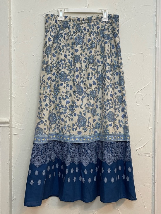 J. Jill Dresses & Skirts - J. Jill Blue Cream Floral Paisley Tiered Midi/Maxi Skirt - Boho Western Prairie